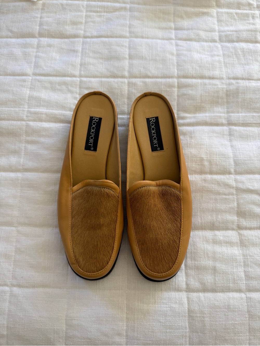 Rockport Women’s Tan Leather Slip-On Loafers with Hair-On Vamp